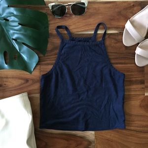 Brandy Melville navy micro suede crop top